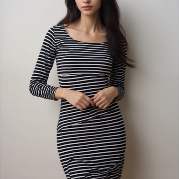 Vince Camuto long sleeve striped midi dress - Picture 1 of 6